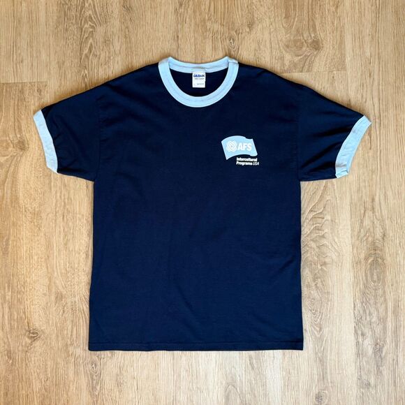 Gildan AFS Intercultural Programs USA Ringer Tee Navy Blue Large Retro - Picture 2 of 5